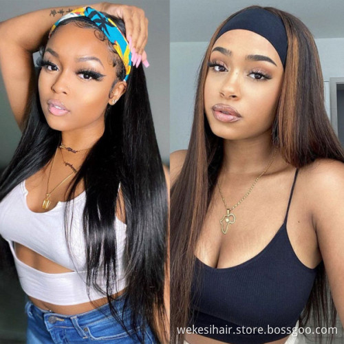 Wholesale Remy Human Hair Headband Wig, Glueless None Lace Headband Wig, Raw Peruvian Hair Headband Wigs For Black Women